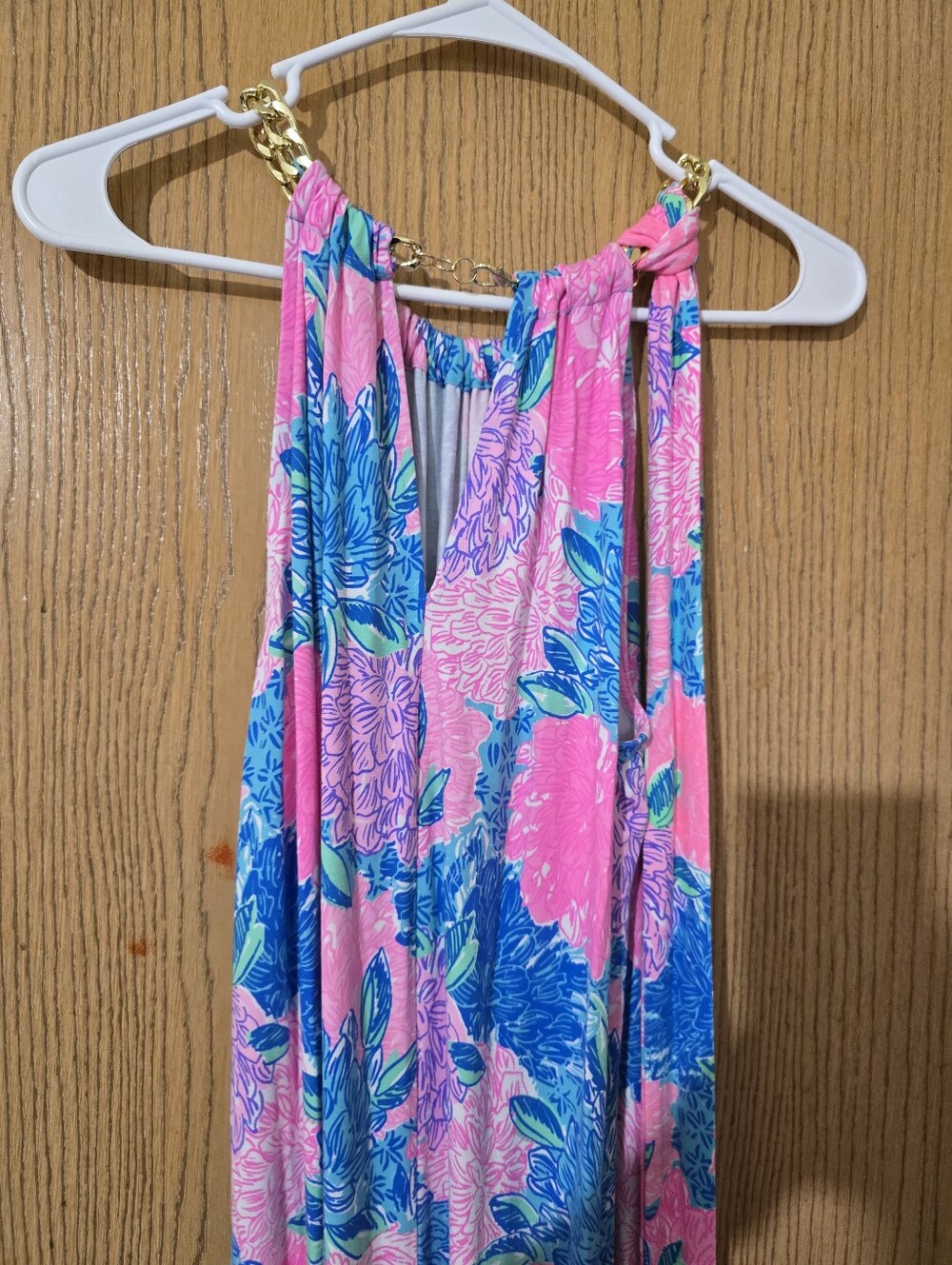 Lilly Pulitzer Pink & Blue Floral Maxi Dress with Side Slit - Picture 5 of 6